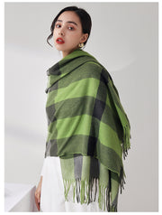 Women Scarf Plaid Printing Tassel Imitation Cashmere Scarf Fashion Mid-length Shawl