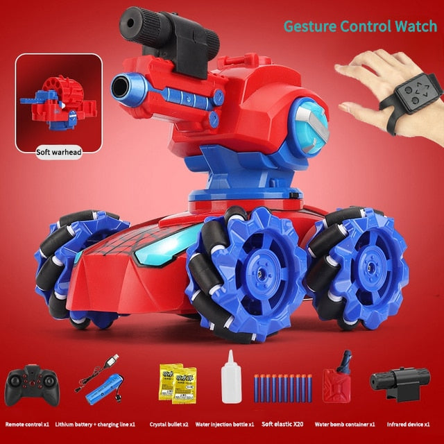 2.4G 4WD Remote Control Tank RC Car Watch Gesture Sensing Water Bomb Music Light Drift Tank Toy