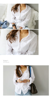 Casual White Turn-down Collar OL Style Women Loose Blouses Long Sleeve