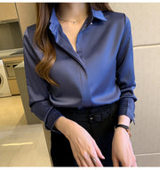 PANXD Fashion Satin  Long Sleeve Woman Shirts