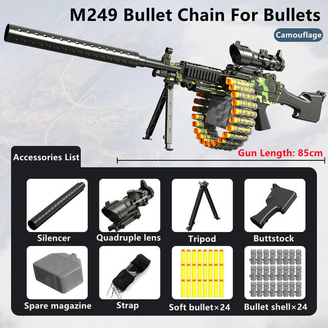 Toy Gun M249 Bullet Chain Heavy Machine Gun Manual Pull Bolt DIY Assembly Parent-Child Interaction