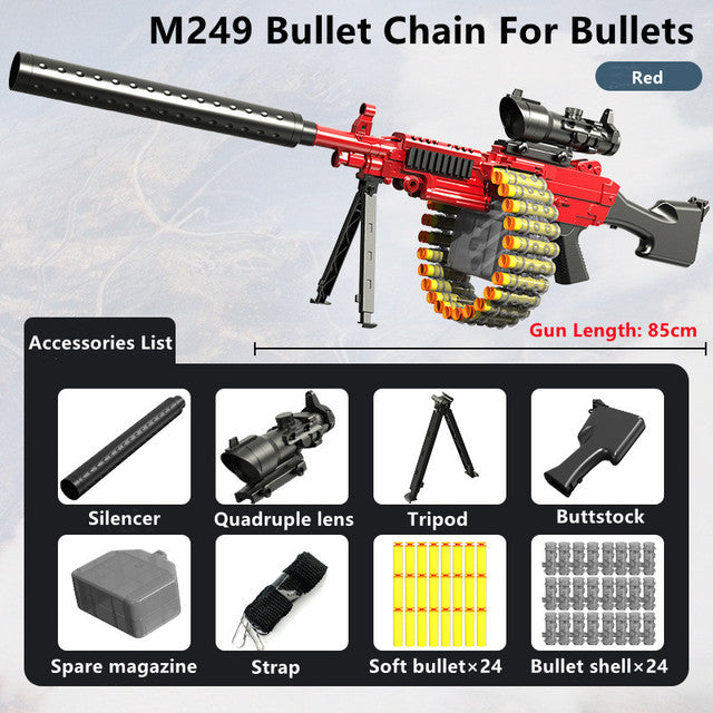 Toy Gun M249 Bullet Chain Heavy Machine Gun Manual Pull Bolt DIY Assembly Parent-Child Interaction