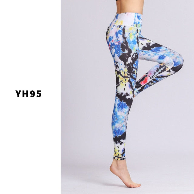 PANXD Printed Fitness Leggings High Waist Women Yoga Pant Slim Sport Leggings Female Workout Pants Yoga Running Tight